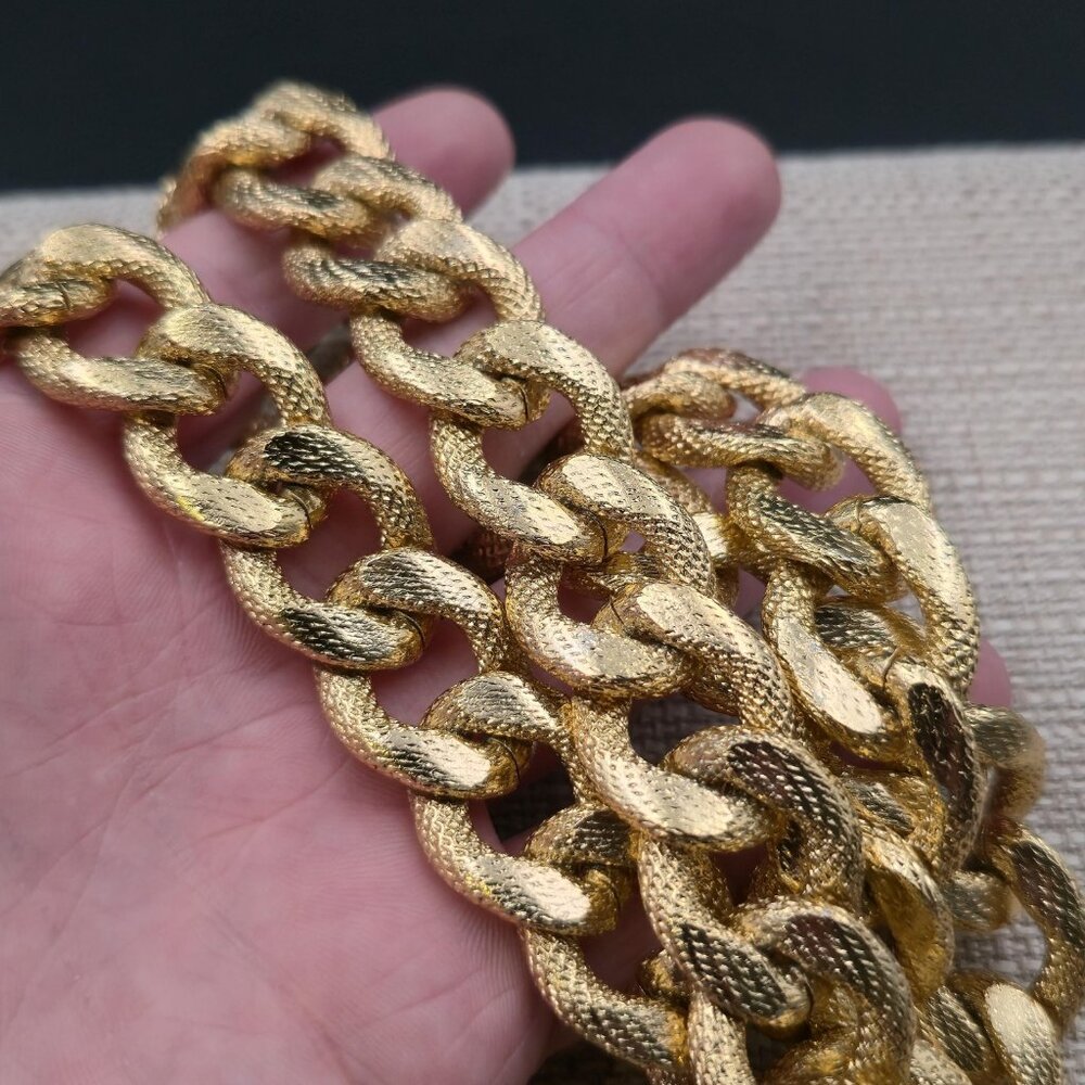 16 Inch Slip On Gold Plated Textured Chain Necklace B985 - Picture 3 of 5